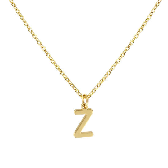 Immagine di 18K Vero Oro Placcato Catena a Cavo Collana con Ciondolo, Ottone 45cm + 5cm, Per Donne, Messaggio " Z " Minimalista Lettera Maiuscola Regalo, Ecologico, 1 Pz