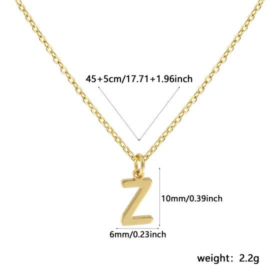 Immagine di 18K Vero Oro Placcato Catena a Cavo Collana con Ciondolo, Ottone 45cm + 5cm, Per Donne, Messaggio " Z " Minimalista Lettera Maiuscola Regalo, Ecologico, 1 Pz