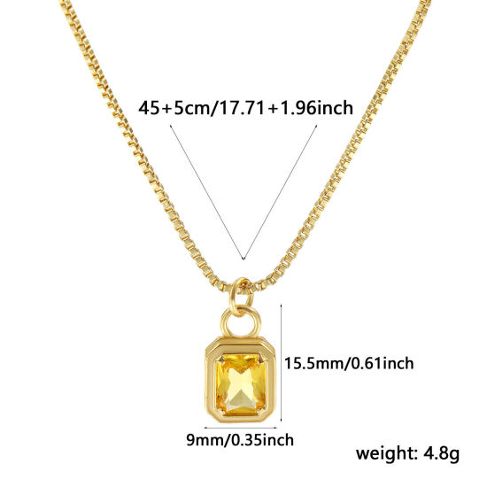 Immagine di 18K Vero Oro Placcato Catena a Casella Ottagono Collana con Ciondolo, Ottone & Vetro 45cm + 5cm, Per Donne, Giallo Smalto Minimalista Squisito Regalo, Ecologico, 1 Pz