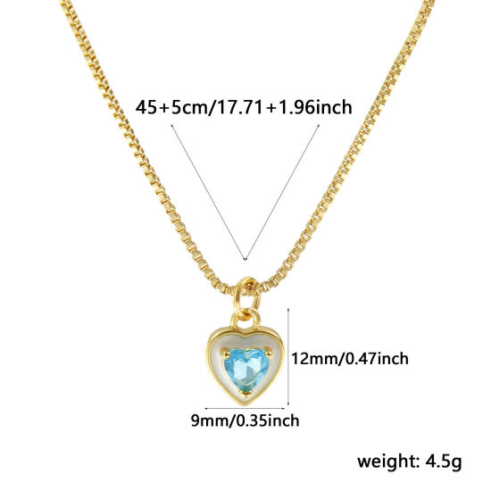 Immagine di 18K Vero Oro Placcato Catena a Casella Cuore Collana con Ciondolo, Ottone & Vetro 45cm + 5cm, Per Donne, Bianco Smalto Minimalista San Valentino Regalo, Ecologico, 1 Pz
