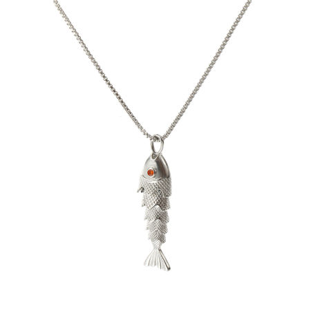 Picture of Real Platinum Plated Box Chain Fish Animal Pendant Charm Necklace, Brass 45cm(17.7") + 5cm(2"), For Women, Orange Cubic Zirconia 3D Movable, Stylish Ocean Jewelry Gift, Eco-friendly, 1 Piece