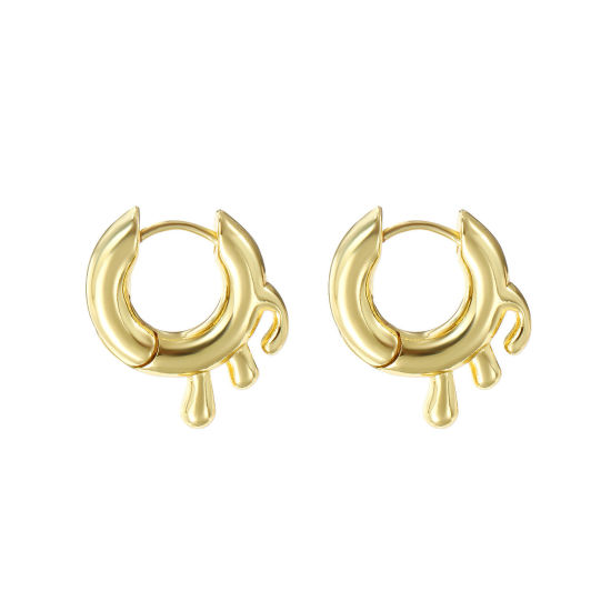 Picture of 1 Pair Eco-friendly Minimalist Exquisite 18K Real Gold Plated Brass Drop Hoop Earrings For Women Gift 19mm x 17mm, Post/ Wire Size: 0.8mm(20 gauge)
