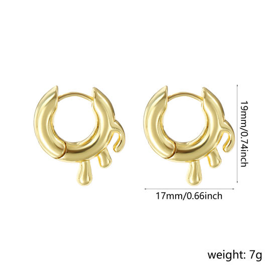 Picture of 1 Pair Eco-friendly Minimalist Exquisite 18K Real Gold Plated Brass Drop Hoop Earrings For Women Gift 19mm x 17mm, Post/ Wire Size: 0.8mm(20 gauge)
