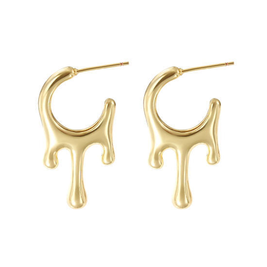 Picture of 1 Pair Eco-friendly Minimalist Exquisite 18K Real Gold Plated Brass Drop Earrings For Women Gift 3.3cm x 2cm, Post/ Wire Size: 0.8mm(20 gauge)