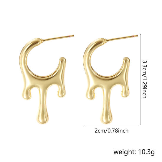 Picture of 1 Pair Eco-friendly Minimalist Exquisite 18K Real Gold Plated Brass Drop Earrings For Women Gift 3.3cm x 2cm, Post/ Wire Size: 0.8mm(20 gauge)