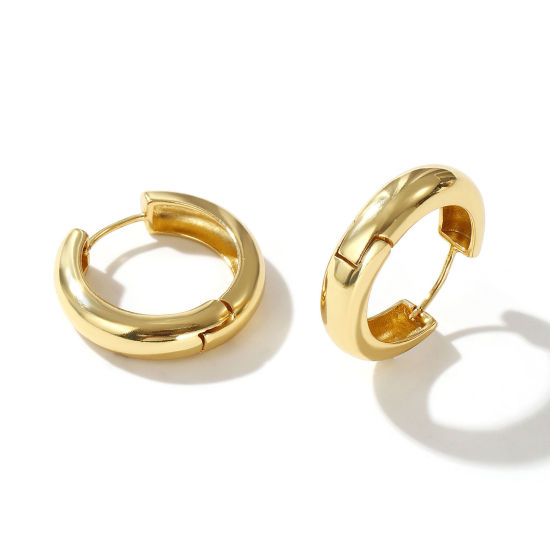 Image de 1 Paire Boucles d'Oreilles Créoles Exquis en Laiton Respectueux de la Nature Minimaliste Plaqué Or Véritable 18K Cadeau Pour Femmes 25mm Dia., Taille de Fil: 1mm(taille 18)