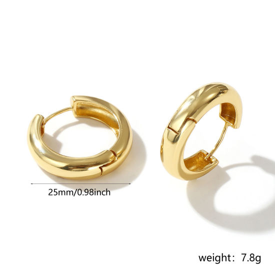 Image de 1 Paire Boucles d'Oreilles Créoles Exquis en Laiton Respectueux de la Nature Minimaliste Plaqué Or Véritable 18K Cadeau Pour Femmes 25mm Dia., Taille de Fil: 1mm(taille 18)