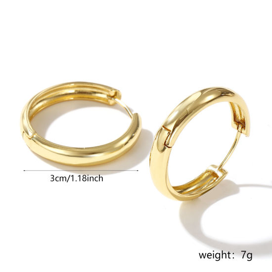 Image de 1 Paire Boucles d'Oreilles Créoles Exquis en Laiton Respectueux de la Nature Minimaliste Plaqué Or Véritable 18K Cadeau Pour Femmes 3cm Dia., Taille de Fil: 1mm(taille 18)