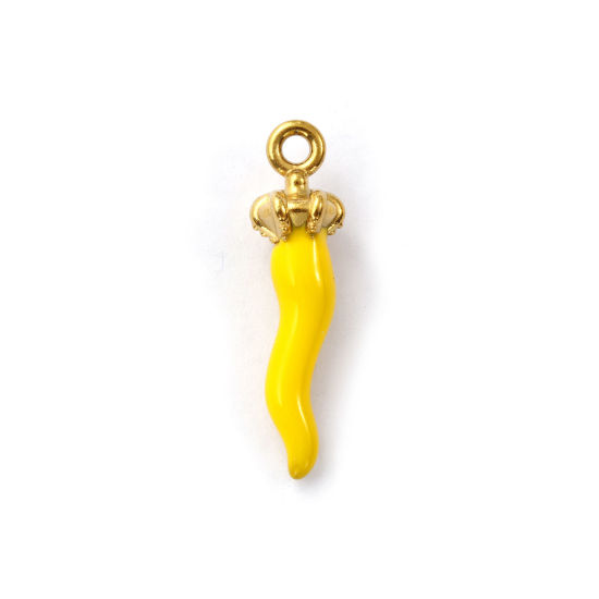 Immagine di 2 Pz Placcatura Sottovuoto PVD Ecologica 304 Acciaio Inossidabile Ciondoli Pendenti Placcato Oro 18K Giallo Smalto Peperone 3D 3cm x 0.8cm