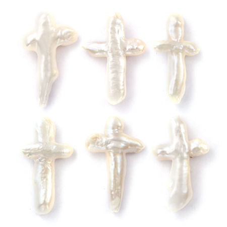 1 Piece Natural Freshwater Cultured Pearl Baroque Beads For DIY Jewelry Making Cross White About 3cm x 1.8cm, Hole: Approx 1mm