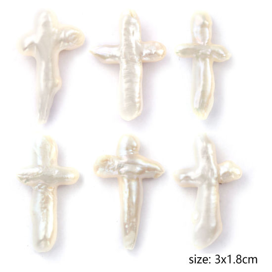 Immagine di 1 Pz Naturale Perle di Acqua Dolce Barocco Perline per la Creazione di Gioielli con Fai-da-te Croce Bianco Circa 3cm x 1.8cm, Foro: Circa 1mm