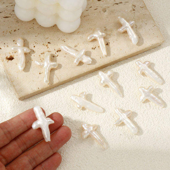 Immagine di 1 Pz Naturale Perle di Acqua Dolce Barocco Perline per la Creazione di Gioielli con Fai-da-te Croce Bianco Circa 3cm x 1.8cm, Foro: Circa 1mm
