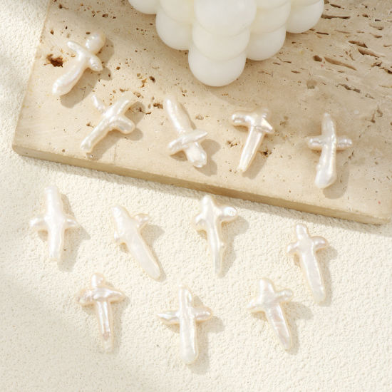 Immagine di 1 Pz Naturale Perle di Acqua Dolce Barocco Perline per la Creazione di Gioielli con Fai-da-te Croce Bianco Circa 3cm x 1.8cm, Foro: Circa 1mm