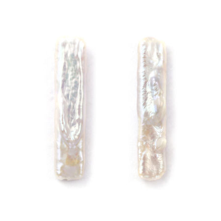 Picture of 1 Piece Natural Freshwater Cultured Pearl Baroque Beads For DIY Jewelry Making Strip White About 23mm x 5mm, Hole: Approx 0.4mm