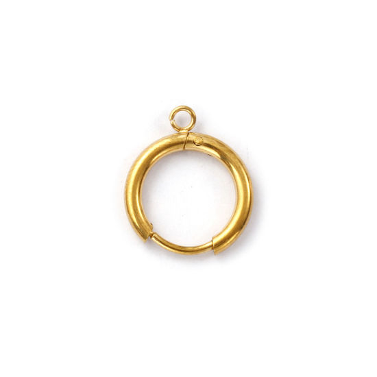 Immagine di 1 Paio Placcatura Sottovuoto PVD Ecologica 304 Acciaio Inossidabile Orecchini Circolari Tondo 18K Vero Oro Placcato Con anello Aperto 17mm x 14mm, Posta/Filo Dimensione: 1mm(18 misura)