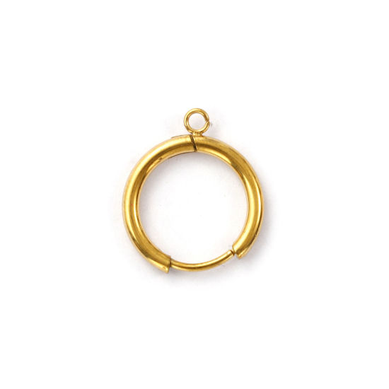 Immagine di 1 Paio Placcatura Sottovuoto PVD Ecologica 304 Acciaio Inossidabile Orecchini Circolari Tondo 18K Vero Oro Placcato Con anello Aperto 19mm x 16mm, Posta/Filo Dimensione: 1mm(18 misura)