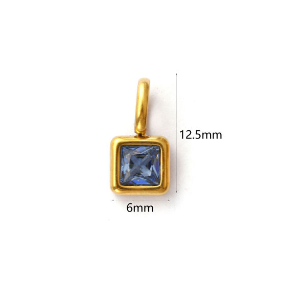 Изображение 1 ШТ Экологичное вакуумное PVD-покрытие 304 Нержавеющая Сталь & Железо Сентябрь Камень рождения Подвески 18K настоящее золото с покрытием Квадратные Мини Темно-синий Стразы 12.5мм x 6мм