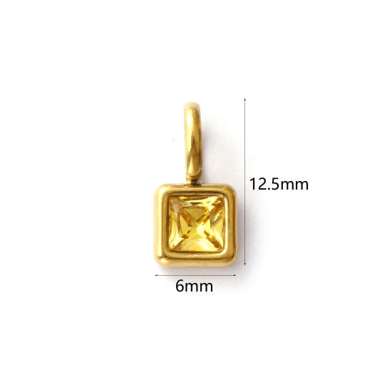 Изображение 1 ШТ Экологичное вакуумное PVD-покрытие 304 Нержавеющая Сталь & Железо ноябрь Камень рождения Подвески 18K настоящее золото с покрытием Квадратные Мини Желтый Стразы 12.5мм x 6мм