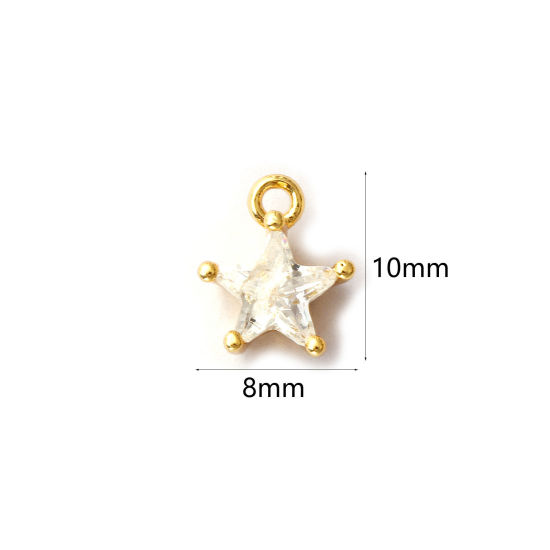 Immagine di 2 Pz Ottone Ciondoli Placcato Oro 18K Stella a Cinque Punte Trasparente Cubic Zirconiae 10mm x 8mm