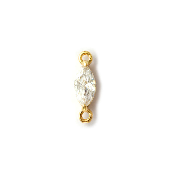 Immagine di 2 Pz Ottone Pendenti Charms Connettori Placcato Oro 18K Olive Trasparente Cubic Zirconiae 13mm x 4mm