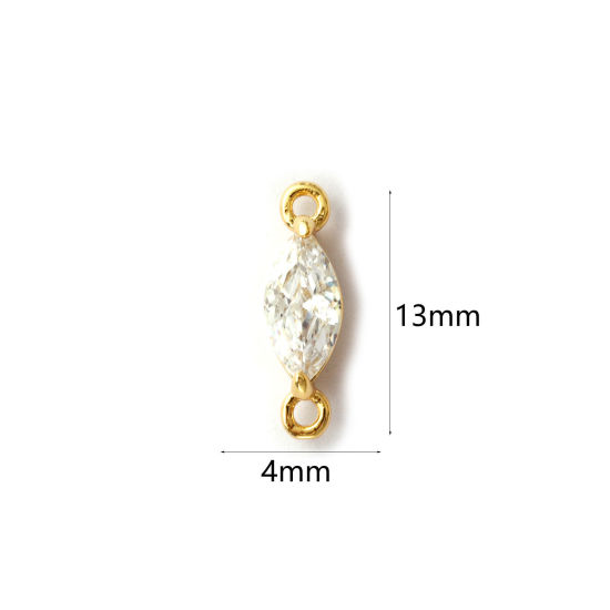 Immagine di 2 Pz Ottone Pendenti Charms Connettori Placcato Oro 18K Olive Trasparente Cubic Zirconiae 13mm x 4mm