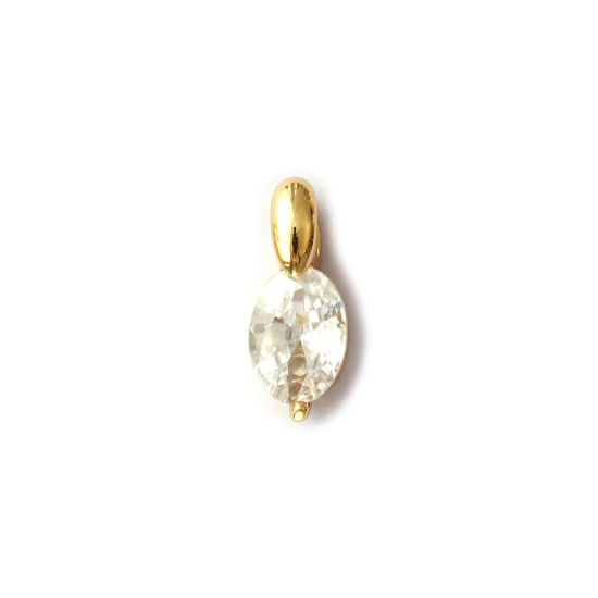 Immagine di 2 Pz Ottone Ciondoli Placcato Oro 18K Ovale Trasparente Cubic Zirconiae 12.5mm x 5mm