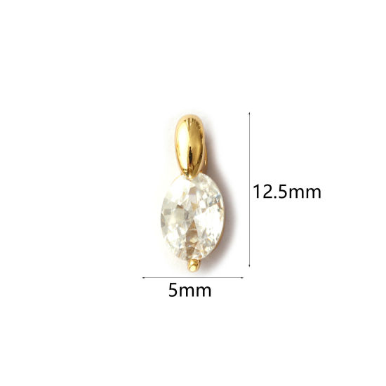 Immagine di 2 Pz Ottone Ciondoli Placcato Oro 18K Ovale Trasparente Cubic Zirconiae 12.5mm x 5mm