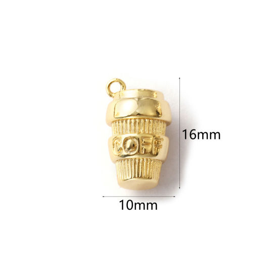 Immagine di 2 Pz Ottone Ciondoli Placcato Oro 18K Tazza 3D 16mm x 10mm