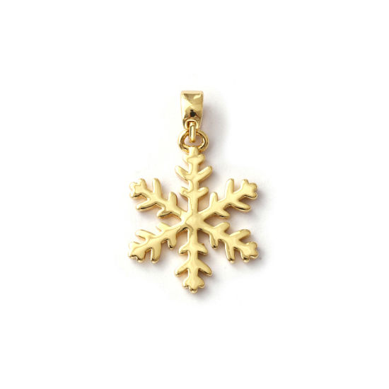 Immagine di 2 Pz Ottone Ciondoli Pendenti Placcato Oro 18K Natale Fiocco di Neve Filigrana 24mm x 15mm