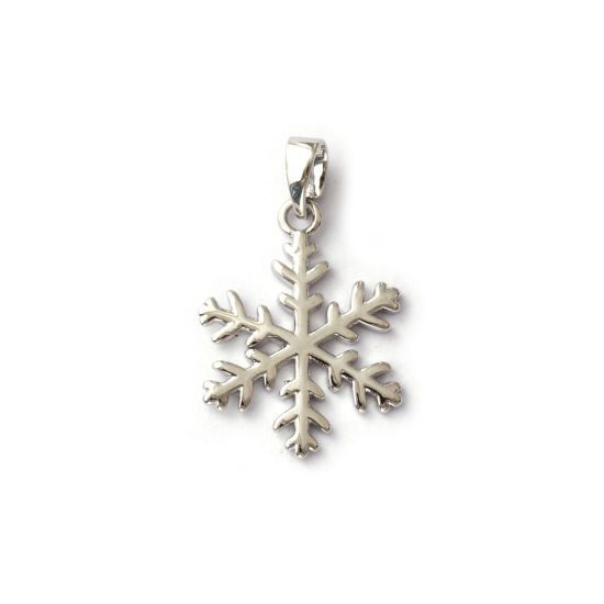 Immagine di 2 Pz Ottone Ciondoli Pendenti Platino Placcato Natale Fiocco di Neve Filigrana 24mm x 15mm