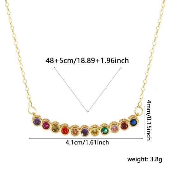 Bild von 18K Echtgold plattiert Kreuz Gliederketten Rund Anhänger Halskette, Messing 48cm + 5cm, Für Frauen, Bunt Zirkonia Minimalistisch Monatsstein Geschenk, Umweltfreundlich, 1 Strang