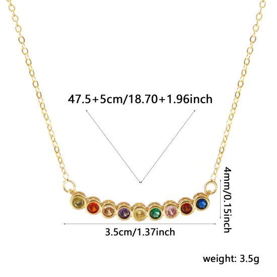 Bild von 18K Echtgold plattiert Kreuz Gliederketten Rund Anhänger Halskette, Messing 47.5cm + 5cm, Für Frauen, Bunt Zirkonia Minimalistisch Monatsstein Geschenk, Umweltfreundlich, 1 Strang