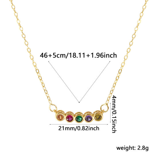 Bild von 18K Echtgold plattiert Kreuz Gliederketten Rund Anhänger Halskette, Messing 46cm + 5cm, Für Frauen, Bunt Zirkonia Minimalistisch Monatsstein Geschenk, Umweltfreundlich, 1 Strang