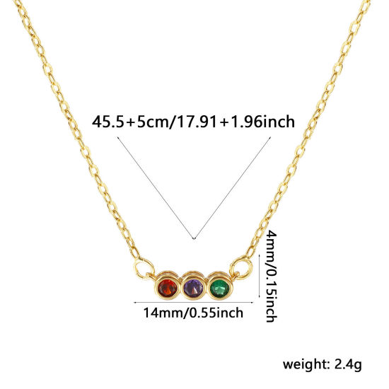 Bild von 18K Echtgold plattiert Kreuz Gliederketten Rund Anhänger Halskette, Messing 45.5cm + 5cm, Für Frauen, Bunt Zirkonia Emaille Minimalistisch Monatsstein Geschenk, Umweltfreundlich, 1 Strang