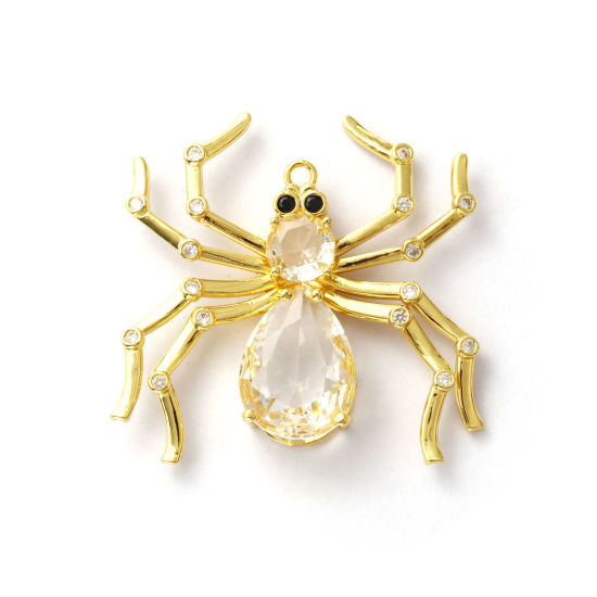 Изображение 1 ШТ Латунь Подвески 18K позолоченный Хэллоуин Паук Бижутерия усыпанная мелким фианит Прозрачный Искусственный Циркон 5см x 4.7см