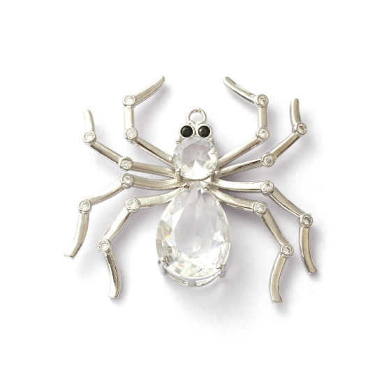 Изображение 1 ШТ Латунь Подвески Платиновым покрытием Хэллоуин Паук Бижутерия усыпанная мелким фианит Прозрачный Искусственный Циркон 5см x 4.7см