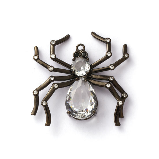 Изображение 1 ШТ Латунь Подвески Вороненая сталь Хэллоуин Паук Бижутерия усыпанная мелким фианит Прозрачный Искусственный Циркон 5см x 4.7см