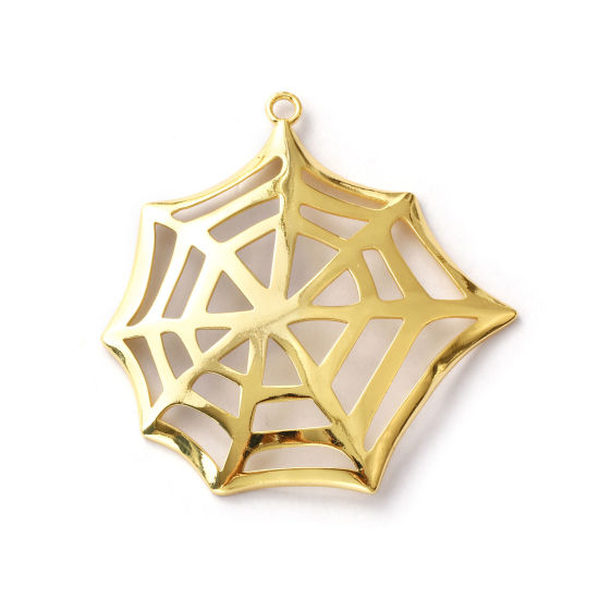 Изображение 1 ШТ Латунь Подвески 18K позолоченный Хэллоуин Паутина 5.3см x 5.2см