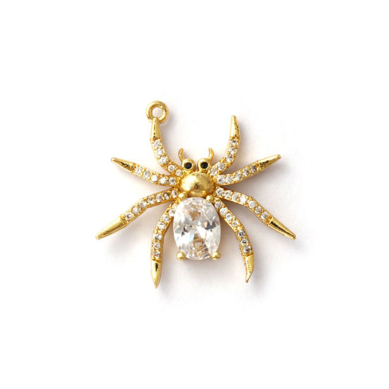 Изображение 1 ШТ Латунь Подвески 18K позолоченный Хэллоуин Паук Бижутерия усыпанная мелким фианит Прозрачный Искусственный Циркон 26мм x 24мм
