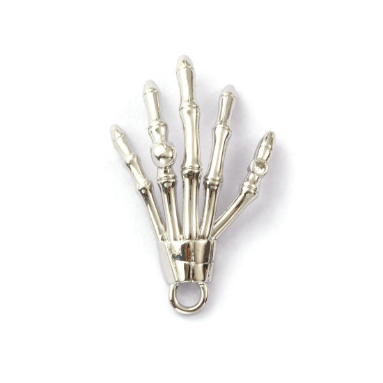 Изображение 1 ШТ Латунь Хэллоуин Подвески Платиновым покрытием Скелет руки Трехмерный Прозрачный Искусственный Циркон 4.8см x 3см