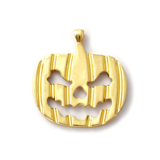 Immagine di 1 Pz Ottone Halloween Ciondoli Pendenti Placcato Oro 18K Zucca Smorfia Filigrana 5.4cm x 5.1cm