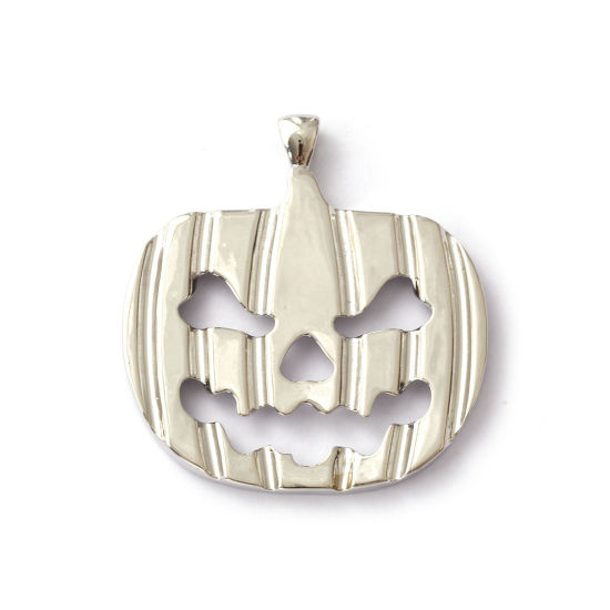 Immagine di 1 Pz Ottone Halloween Ciondoli Pendenti Platino Placcato Zucca Smorfia Filigrana 5.4cm x 5.1cm