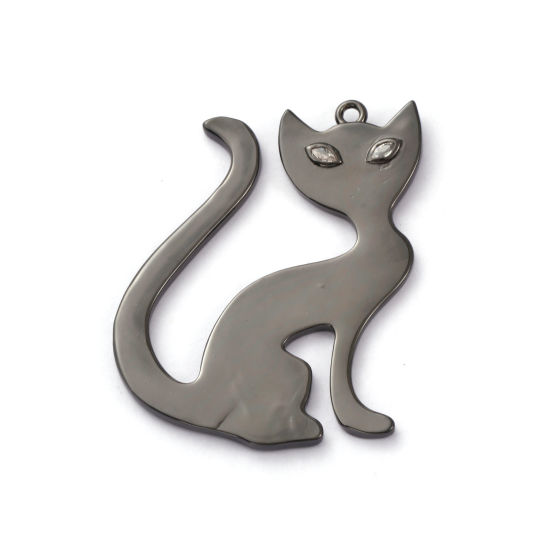 Изображение 1 ШТ Латунь Подвески Вороненая сталь Кошка Прозрачный Искусственный Циркон 5см x 4.4см