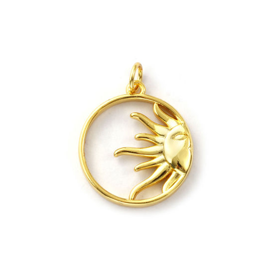 Immagine di 2 Pz Ottone Galassia Ciondoli Placcato Oro 18K Tondo Sole Filigrana 24mm x 19mm