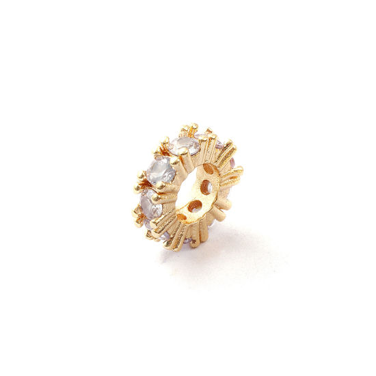 Immagine di 1 Pz Ecologico Ottone Pietre Nascita Perline Distanziatrici per Gioielli Fai-da-te che Fanno Risultati 14K Vero Oro Placcato Tondo Giugno Viola Pallido Cubic Zirconiae 10mm Dia., Buco: Circa 4.8mm