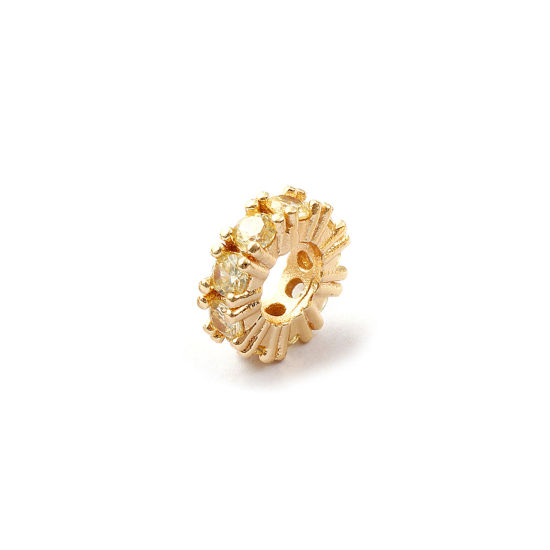 Immagine di 1 Pz Ecologico Ottone Pietre Nascita Perline Distanziatrici per Gioielli Fai-da-te che Fanno Risultati 14K Vero Oro Placcato Tondo Novembre Giallo Pallido Cubic Zirconiae 10mm Dia., Buco: Circa 4.8mm