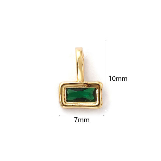 Изображение 2 ШТ Экологичный Латунь Камень рождения Подвески 14K настоящее золото с покрытием Прямоугольник май Изумруд Искусственный Циркон 10мм x 7мм