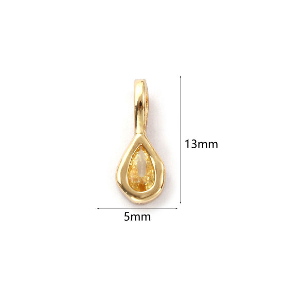 Изображение 2 ШТ Экологичный Латунь Камень рождения Подвески 14K настоящее золото с покрытием водяная капля августейший Светло-желтый Искусственный Циркон 13мм x 5мм
