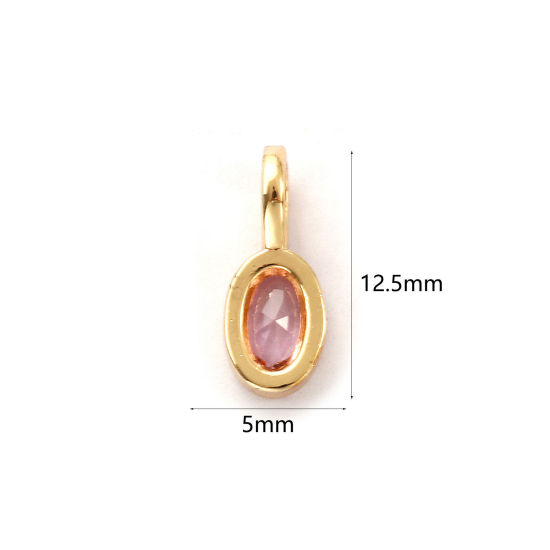 Изображение 2 ШТ Экологичный Латунь Камень рождения Подвески 14K настоящее золото с покрытием Овальные октября Светло-розовый Искусственный Циркон 12.5мм x 5мм