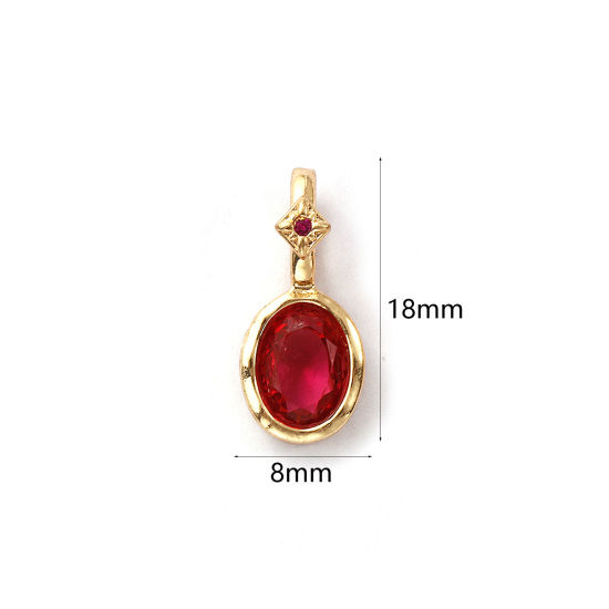 Изображение 1 ШТ Экологичный Латунь Камень рождения Подвески 14K настоящее золото с покрытием Овальные июль Фуксия Искусственный Циркон 18мм x 8мм